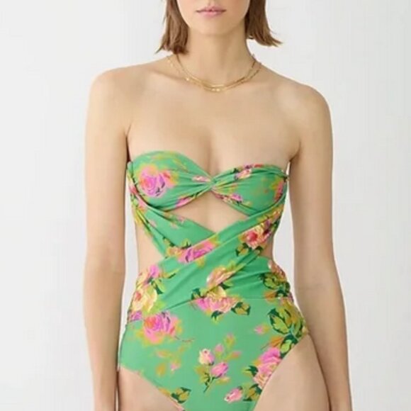 J. Crew Other - J. Crew  Crisscross Cutout Bandeau One-piece Swim Suit Rose Garden Size …